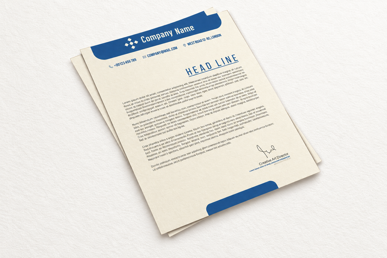 Letterhead, size A4 (29.7 cm × 21 cm), Ladger paper 90 gsm.