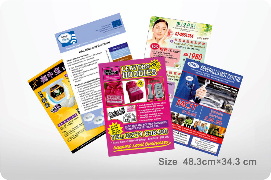 Flyer or Table Mat Size (48.3cm×34.3 cm) Woodfree Paper 80gsm